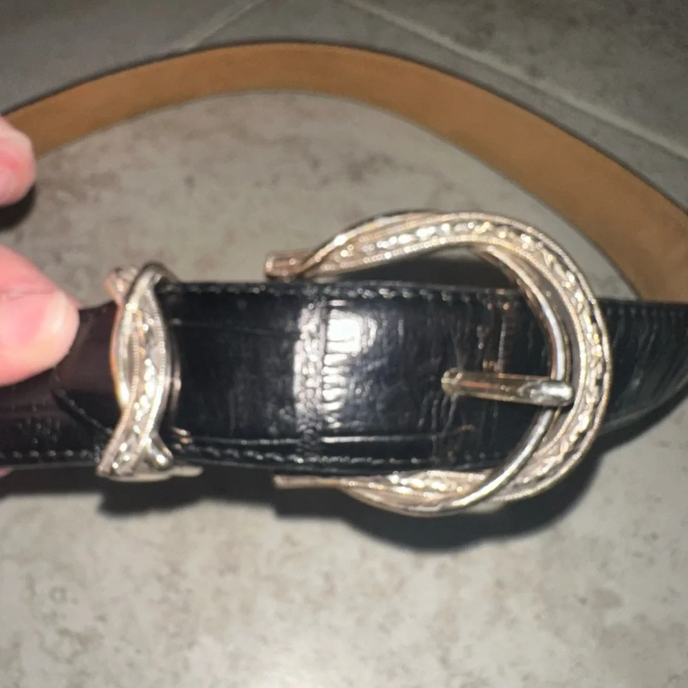 Brighton Croc Embossed Leather Belt with Silver Buckle Size 34 Western‎ Y2K